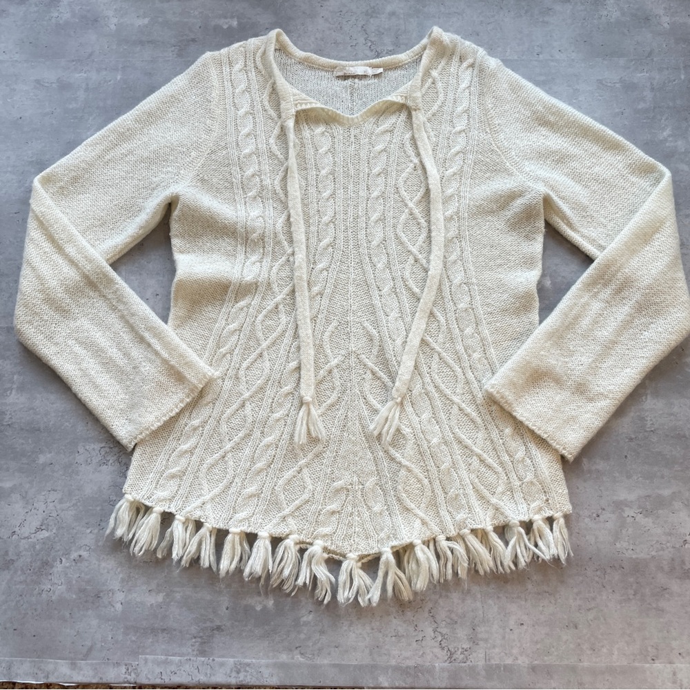 Prana Shelby Tassel Tunic Sweater, Cream, Size XL - Picture 2 of 9